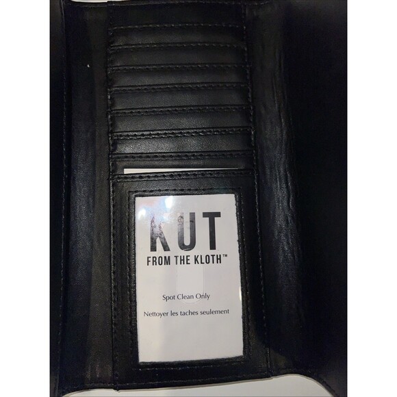 Kut From the Kloth Wallet Slim Black White Striped Vegan Leather Tri Fold Snap - Picture 4 of 12